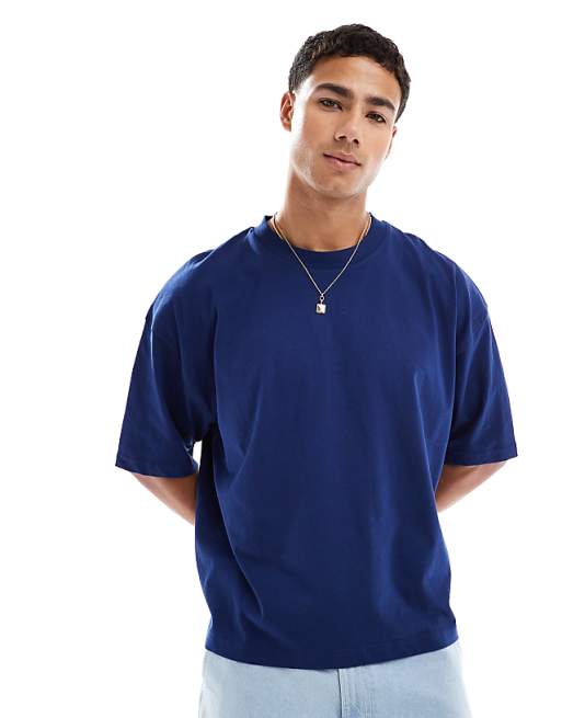 ASOS DESGIN Boxy Oversized T-shirt With Floral Graphic In Navy