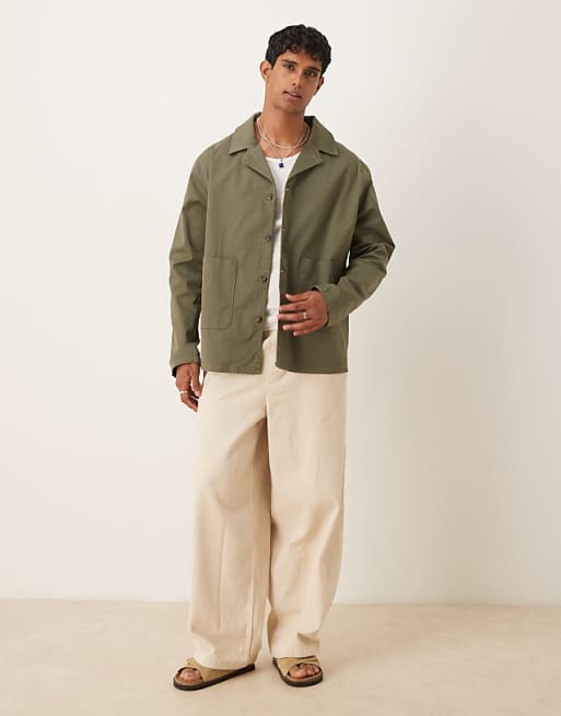 ASOS DESGIN Cotton Twill Worker Jacket In Green
