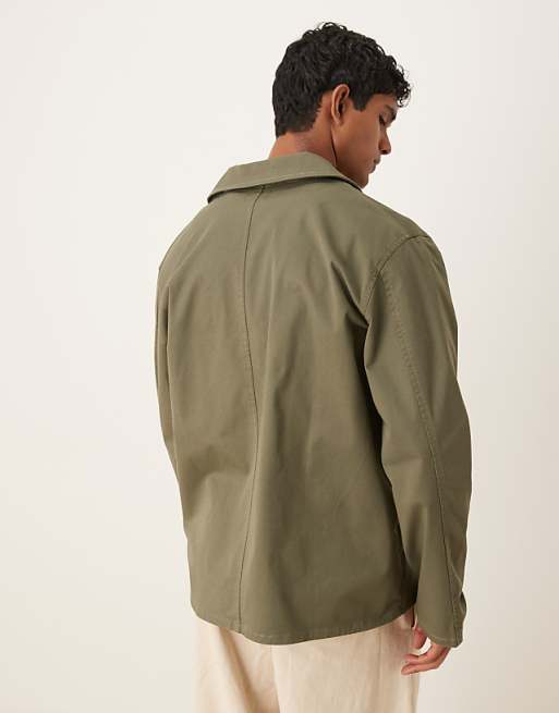 ASOS DESGIN Cotton Twill Worker Jacket In Green