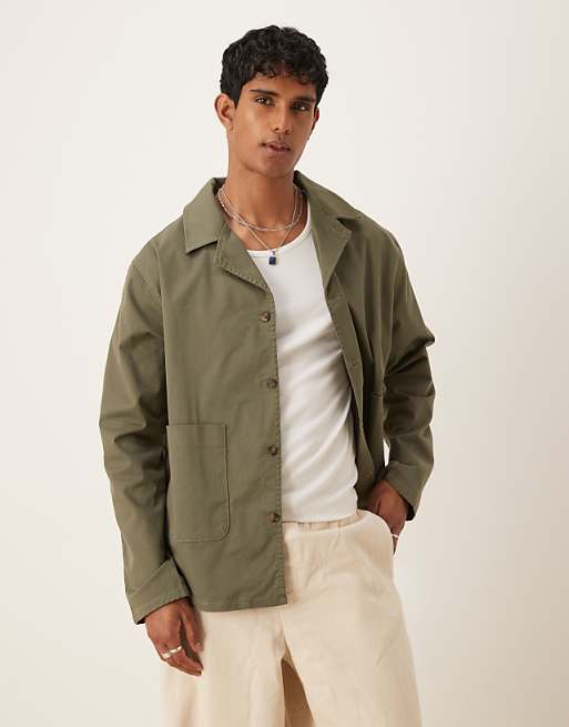 ASOS DESGIN cotton twill worker jacket in green