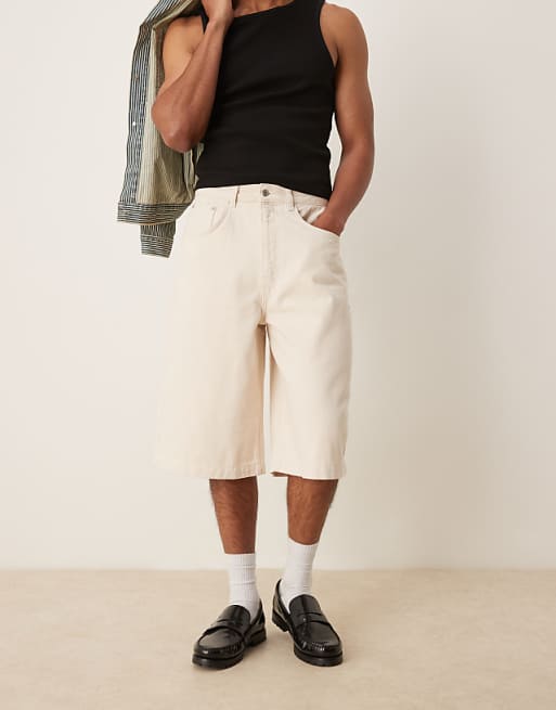 ASOS DESGIN Oversized Denim Jort In Beige