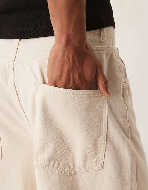 ASOS DESGIN Oversized Denim Jort In Beige