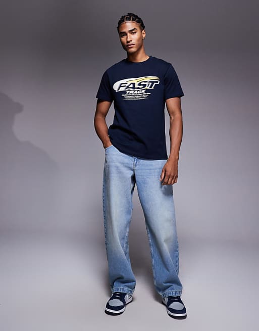 ASOS DESGIN T-shirt With Sports Graphic In Navy