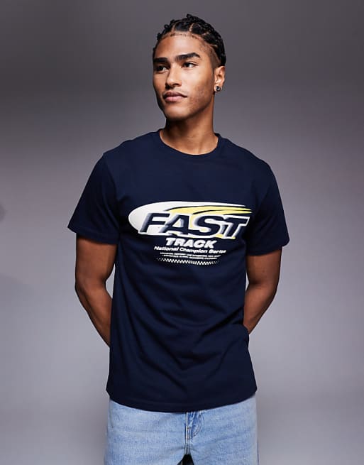 ASOS DESGIN t-shirt with sports graphic in navy