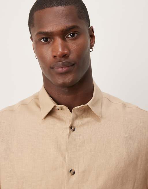 ASOS DESIGN 100% Linen Boxy Regular Shirt In Sand