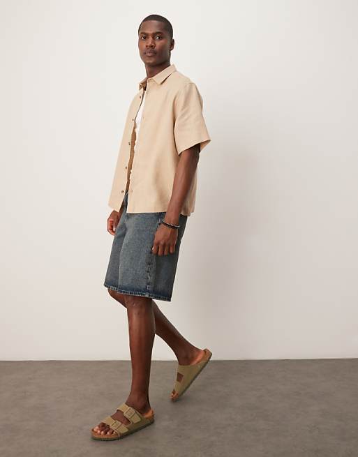 ASOS DESIGN 100% Linen Boxy Regular Shirt In Sand