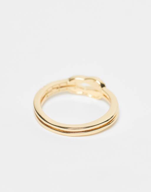 ASOS DESIGN 14k Gold Plate Band Ring With Knot Detail And Cubic Zirconia Stones In Gold Tone With Gift Bag