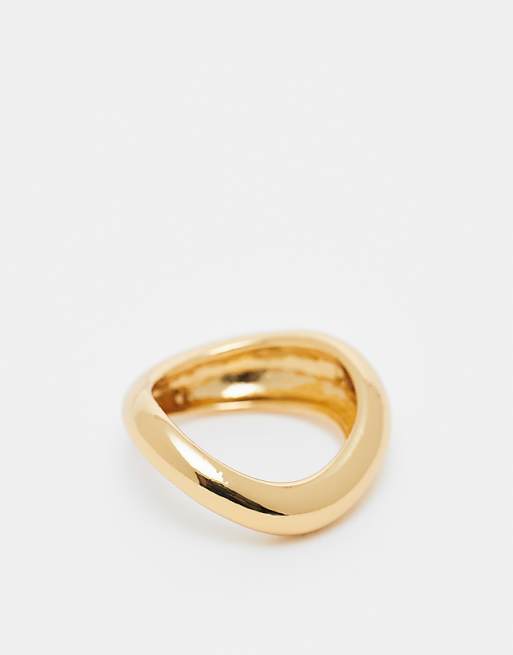 ASOS DESIGN 14k gold plated ring with wave design
