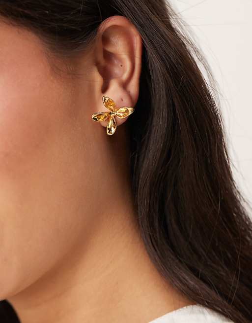 ASOS DESIGN 14k gold plated stud earrings with small floral design