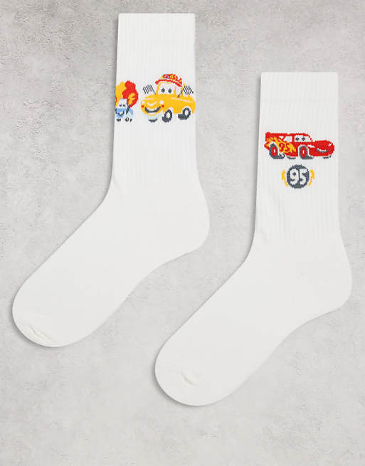 ASOS DESIGN 2 pack Disney Cars socks in ecru