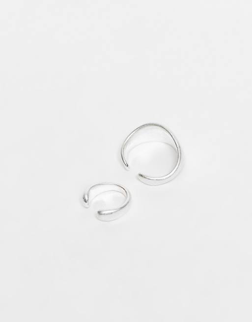 ASOS DESIGN 2 pack molten ear cuffs in silver