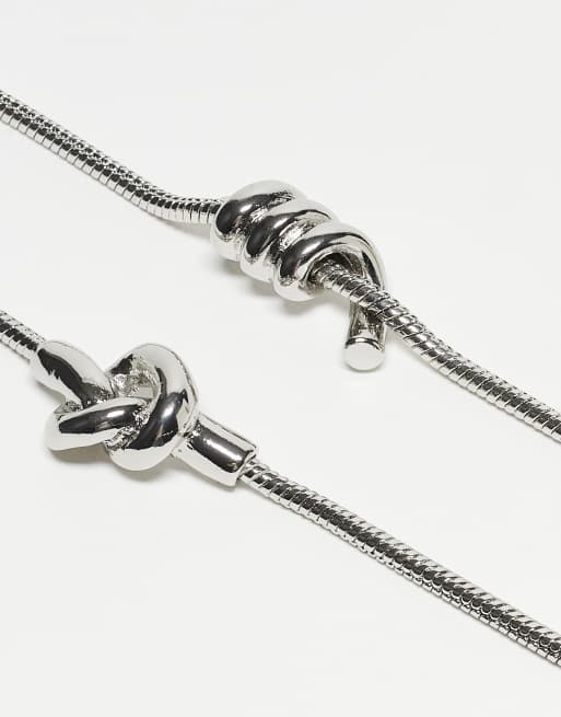 ASOS DESIGN 2 Pack Of Chain Bracelets With Chunky Knot Design In Silver Tone