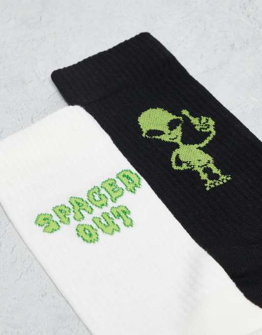 ASOS DESIGN 2 Pack Socks With Alien Graphic In Multi