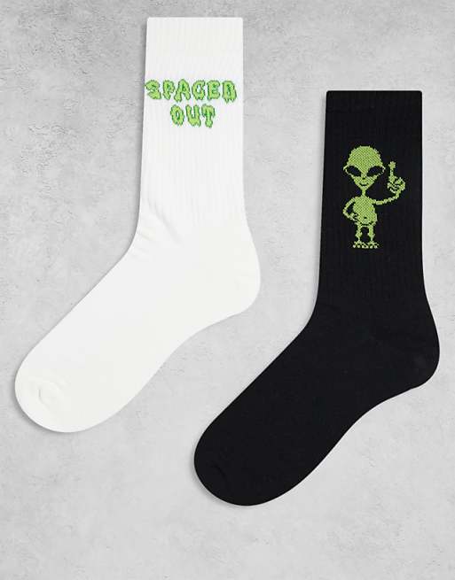 ASOS DESIGN 2 pack socks with alien graphic in multi