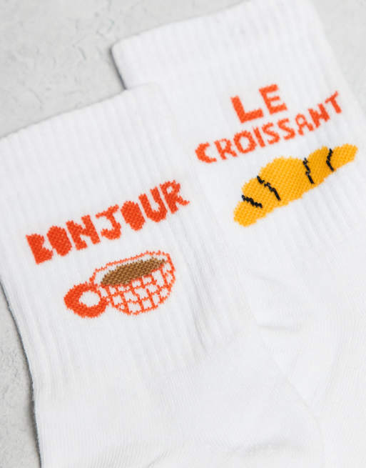 ASOS DESIGN 2 Pack Socks With Breakfast Graphic In White