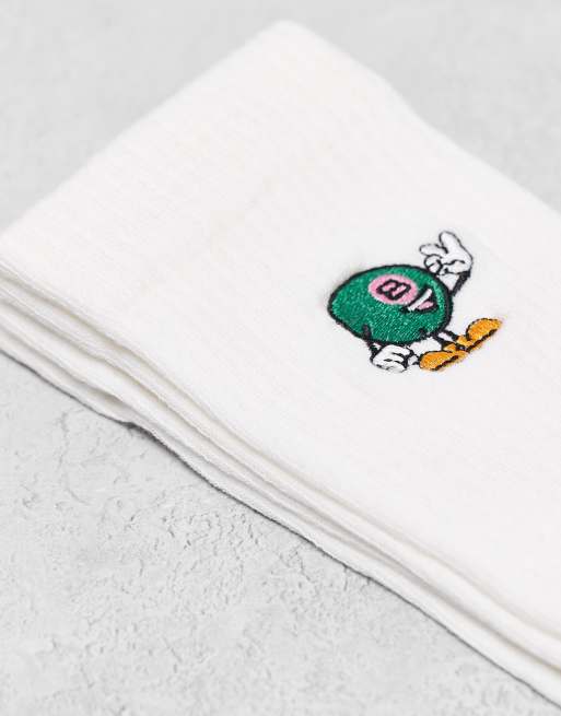 ASOS DESIGN 2 Pack Socks With Characters Embroidery In White