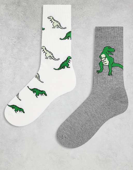 ASOS DESIGN 2 pack socks with dinosaur graphic in multi