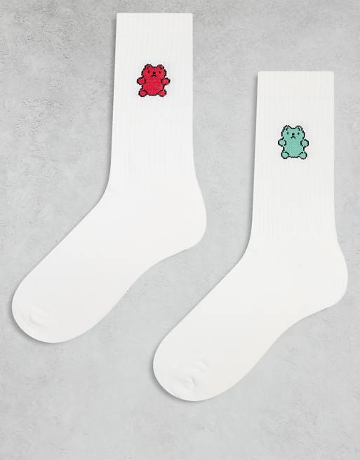 ASOS DESIGN 2 pack socks with gummy bear graphic in white