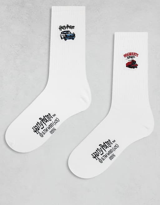 ASOS DESIGN 2 pack socks with Harry Potter graphic in white