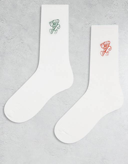 ASOS DESIGN 2 pack socks with pizza graphic in multi