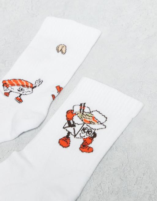 ASOS DESIGN 2 Pack Socks With Sushi Food Graphic In White