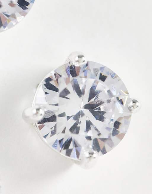 ASOS DESIGN 2 Pack Stud Earring Set With Crystal In Silver Tone - SILVER