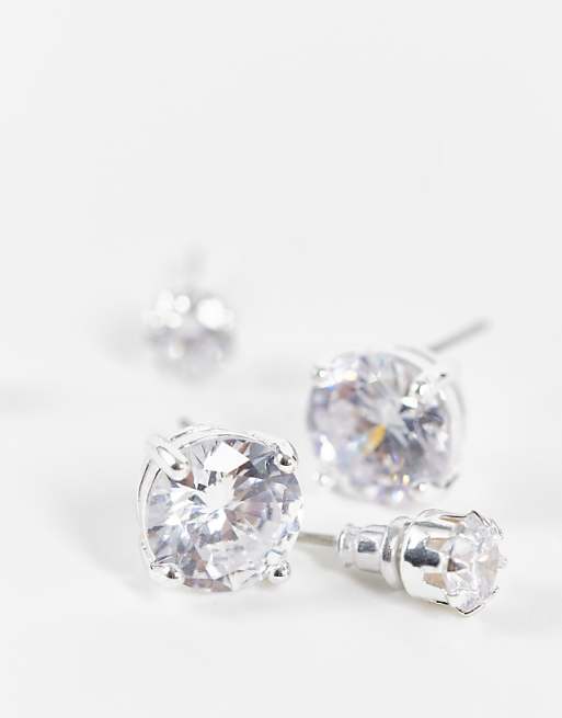 ASOS DESIGN 2 Pack Stud Earring Set With Crystal In Silver Tone - SILVER