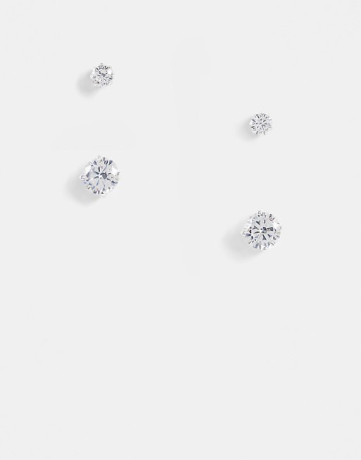 ASOS DESIGN 2 pack stud earring set with crystal in silver tone - SILVER