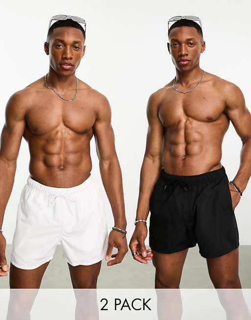 ASOS DESIGN 2 pack swim shorts in short length in black/white SAVE