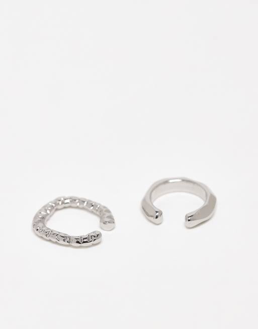 ASOS DESIGN 2 Pack Textured Ear Cuff In Silver Tone
