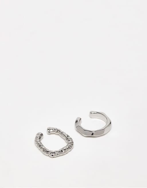 ASOS DESIGN 2 pack textured ear cuff in silver tone