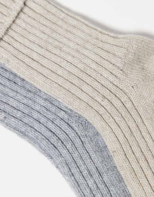 ASOS DESIGN 2 Pack Wool Boot Ankle Socks In Light Grey And Oatmeal