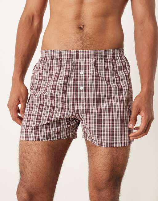 ASOS DESIGN 2 Pack Woven Boxers In Red Check