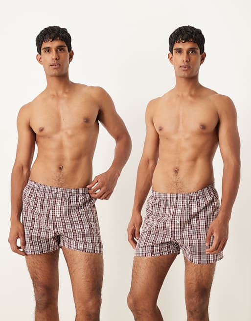 ASOS DESIGN 2 pack woven boxers in red check