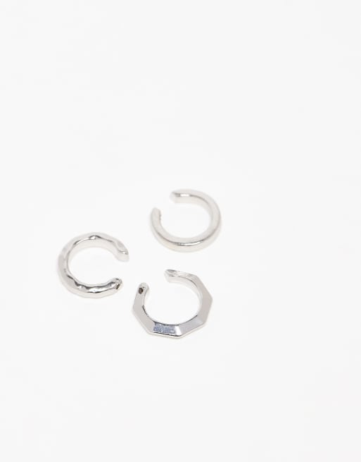 ASOS DESIGN 3 Pack Angular Ear Cuff In Silver Tone