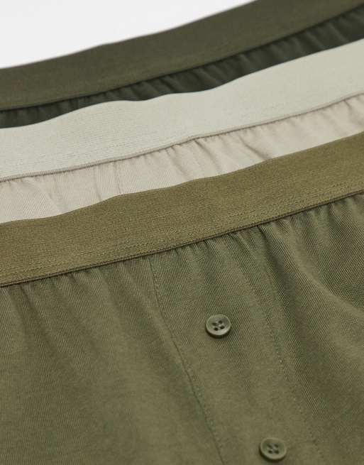 ASOS DESIGN 3 Pack Boxers In Khaki