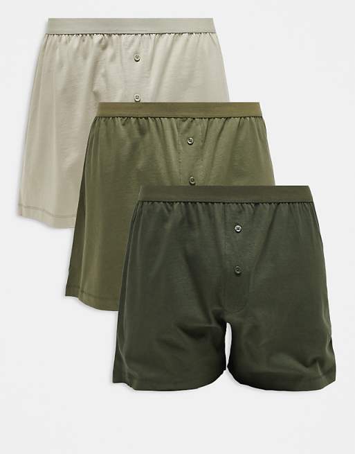 ASOS DESIGN 3 pack boxers in khaki