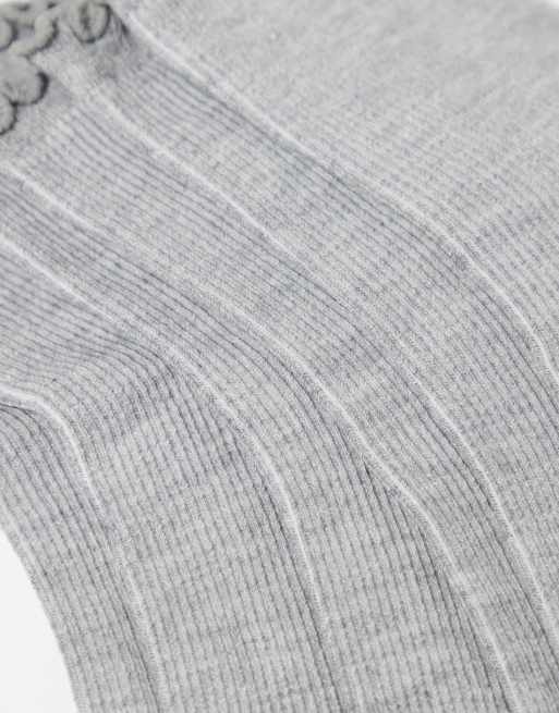 ASOS DESIGN 3 Pack Frill Edge Ankle Socks In Charcoal Grey Marl