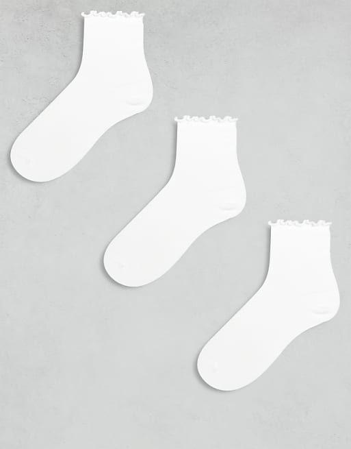 ASOS DESIGN 3 pack frill edge ankle socks in white