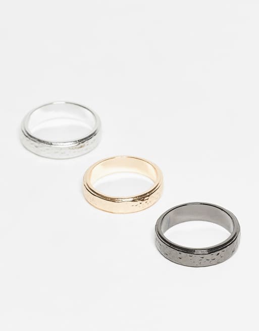 ASOS DESIGN 3 Pack Hammered Textured Ring In Multi