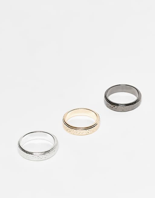 ASOS DESIGN 3 pack hammered textured ring in multi