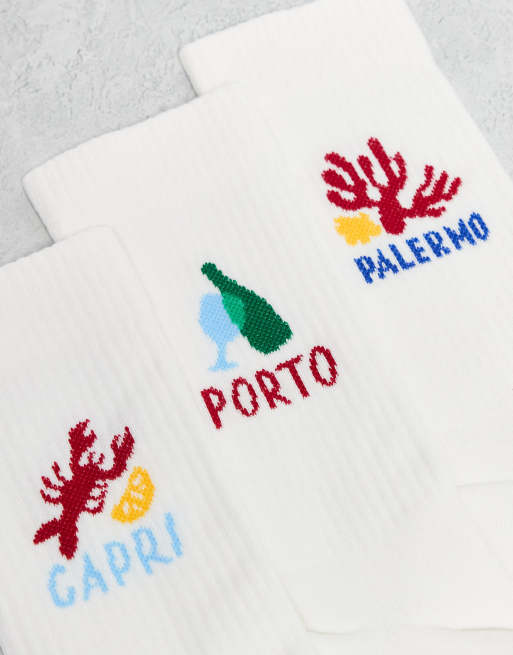 ASOS DESIGN 3 Pack Socks Graphic In White