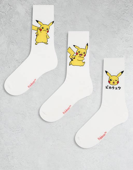 ASOS DESIGN 3 pack socks with Pokemon graphic in white