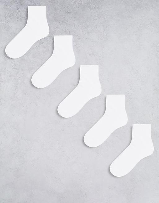 ASOS DESIGN 5 pack ankle socks in white