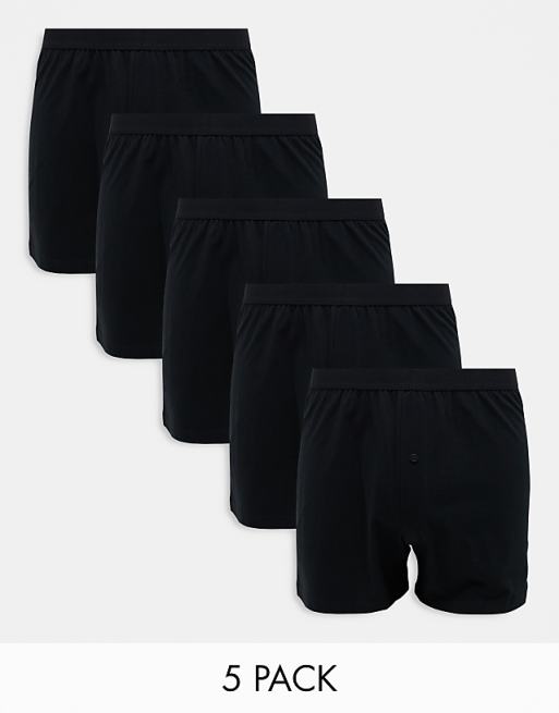 ASOS DESIGN 5 pack boxers in black
