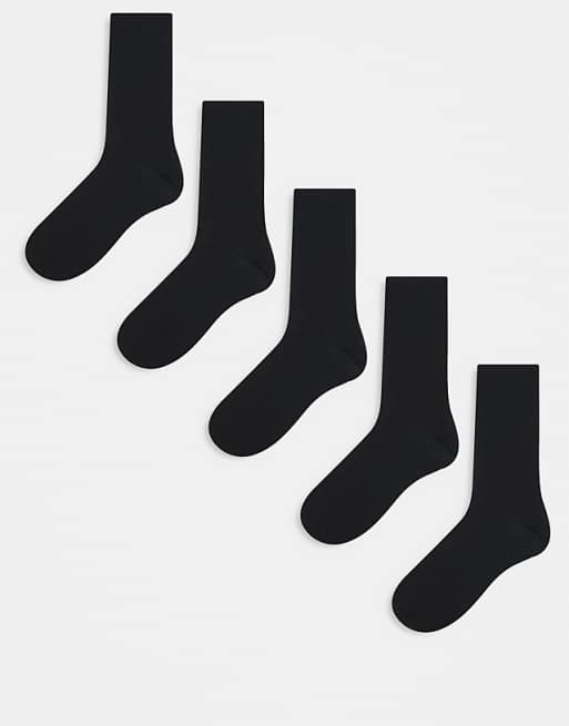ASOS DESIGN 5 pack cotton rich socks in black