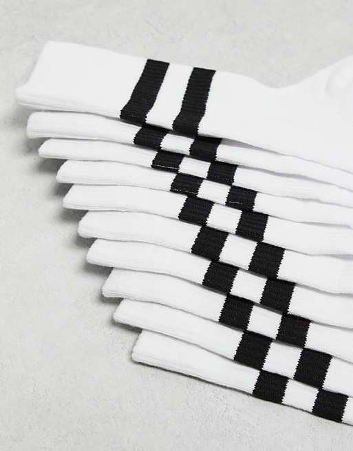ASOS DESIGN 5 Pack Sport Socks In White With Black Stripe - WHITE