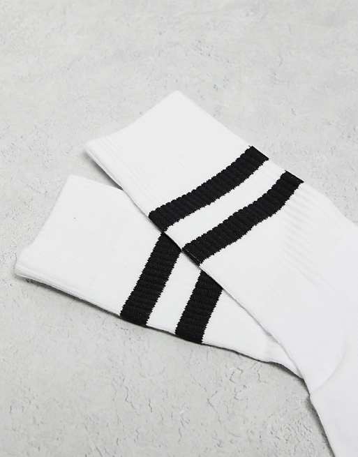 ASOS DESIGN 5 Pack Sport Socks In White With Black Stripe - WHITE