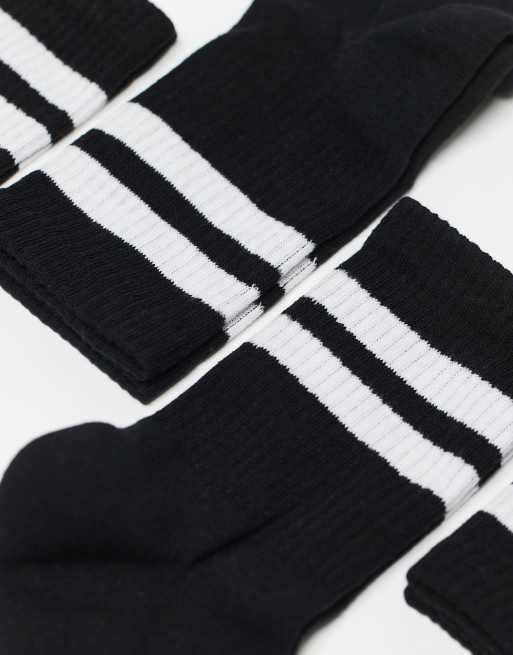 ASOS DESIGN 5 Pack Sports Socks In Black With White Stripe