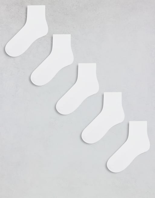 ASOS DESIGN 5 pack terry sole ankle socks in white